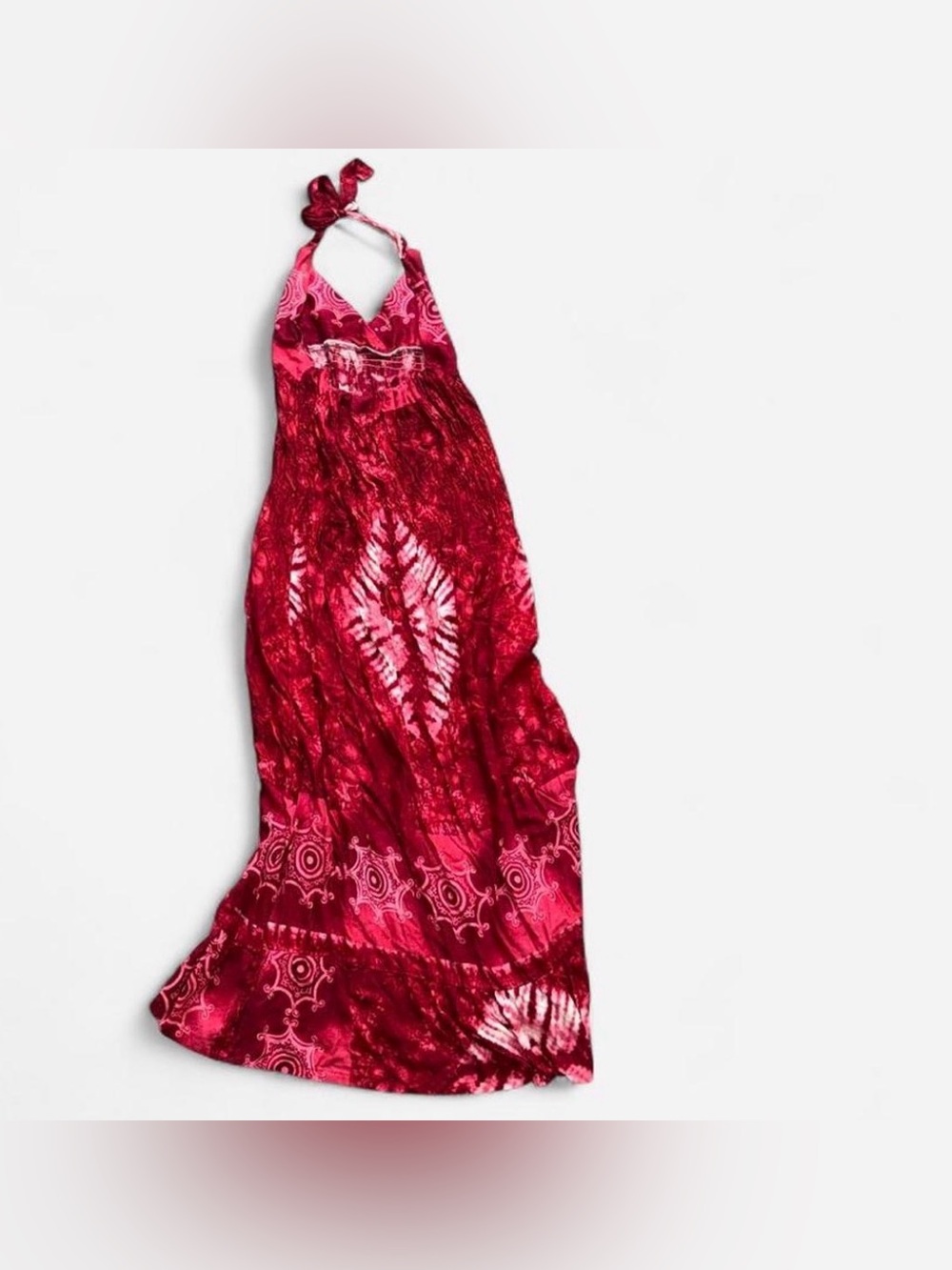 Red and pink bohemian style halter dress